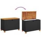 NNEVL Garden Storage Box Black 80x40x48 cm Poly Rattan Acacia Wood
