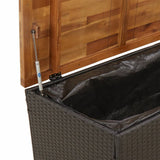 NNEVL Garden Storage Box Black 110x55x63 cm Poly Rattan Acacia Wood