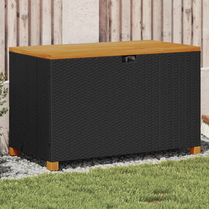 NNEVL Garden Storage Box Black 110x55x63 cm Poly Rattan Acacia Wood