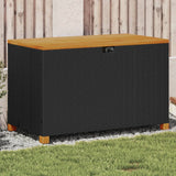 NNEVL Garden Storage Box Black 110x55x63 cm Poly Rattan Acacia Wood