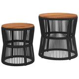 NNEVL Garden Side Tables 2 pcs with Wooden Top Black Poly Rattan