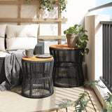 NNEVL Garden Side Tables 2 pcs with Wooden Top Black Poly Rattan
