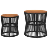 NNEVL Garden Side Tables 2 pcs with Wooden Top Black Poly Rattan