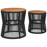 NNEVL Garden Side Tables 2 pcs with Wooden Top Black Poly Rattan