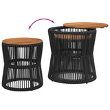 NNEVL Garden Side Tables 2 pcs with Wooden Top Black Poly Rattan
