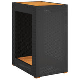 NNEVL Garden Side Table with Wooden Top Black 60x40x75 cm Poly Rattan