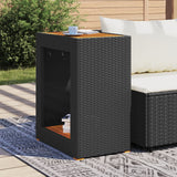 NNEVL Garden Side Table with Wooden Top Black 60x40x75 cm Poly Rattan