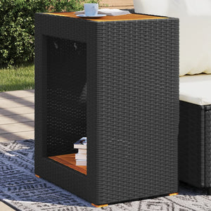 NNEVL Garden Side Table with Wooden Top Black 60x40x75 cm Poly Rattan
