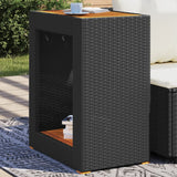 NNEVL Garden Side Table with Wooden Top Black 60x40x75 cm Poly Rattan