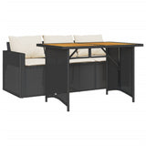 NNEVL 2 Piece Garden Dining Set with Cushions Black Poly Rattan