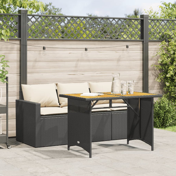 NNEVL 2 Piece Garden Dining Set with Cushions Black Poly Rattan