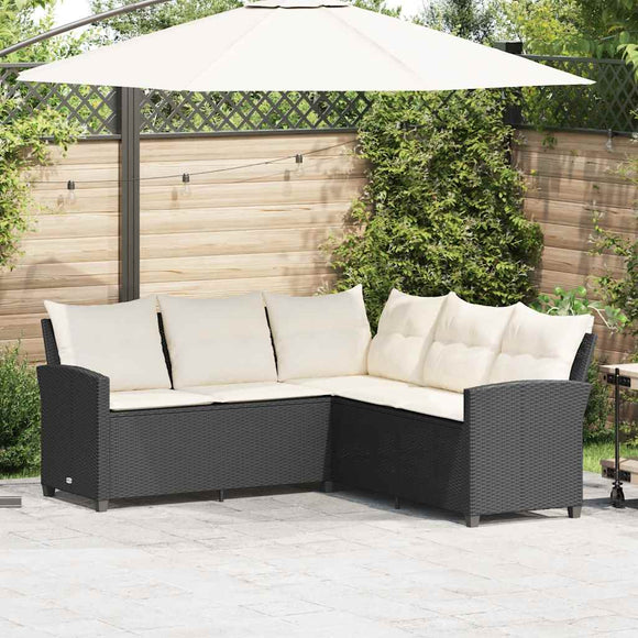 NNEVL L-shaped Couch Sofa with Cushions Black Poly Rattan