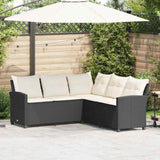 NNEVL L-shaped Couch Sofa with Cushions Black Poly Rattan