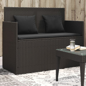 NNEVL Garden Bench with Cushions Black Poly Rattan