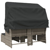 NNEVL Garden Sofa 2-Seater with Canopy and Stools Grey Poly Rattan
