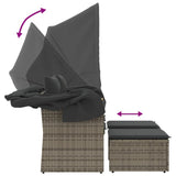 NNEVL Garden Sofa 2-Seater with Canopy and Stools Grey Poly Rattan
