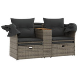 NNEVL Garden Sofa 2-Seater with Canopy and Stools Grey Poly Rattan