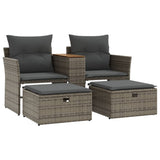 NNEVL Garden Sofa 2-Seater with Stools Grey Poly Rattan