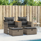 NNEVL Garden Sofa 2-Seater with Stools Grey Poly Rattan