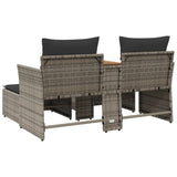 NNEVL Garden Sofa 2-Seater with Stools Grey Poly Rattan