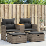 NNEVL Garden Sofa 2-Seater with Stools Grey Poly Rattan