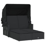 NNEVL Double Sun Lounger with Canopy and Cushions Black Poly Rattan