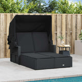 NNEVL Double Sun Lounger with Canopy and Cushions Black Poly Rattan