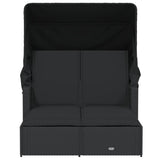 NNEVL Double Sun Lounger with Canopy and Cushions Black Poly Rattan