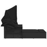 NNEVL Double Sun Lounger with Canopy and Cushions Black Poly Rattan