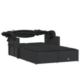 NNEVL Double Sun Lounger with Canopy and Cushions Black Poly Rattan