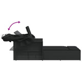 NNEVL Double Sun Lounger with Canopy and Cushions Black Poly Rattan