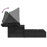 NNEVL Double Sun Lounger with Canopy and Cushions Black Poly Rattan