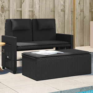 NNEVL Reclining Garden Bench with Cushions Black Poly Rattan
