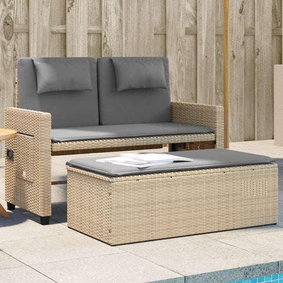 NNEVL Reclining Garden Bench with Cushions Beige Poly Rattan