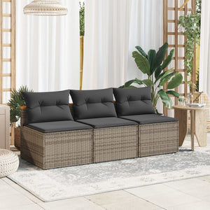 NNEVL Garden Sofas Armless with Cushions 2 pcs Grey Poly Rattan