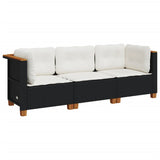 NNEVL Garden Sofa with Cushions 3-Seater Black Poly Rattan