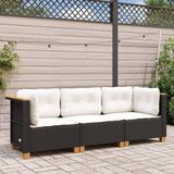 NNEVL Garden Sofa with Cushions 3-Seater Black Poly Rattan