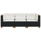 NNEVL Garden Sofa with Cushions 3-Seater Black Poly Rattan
