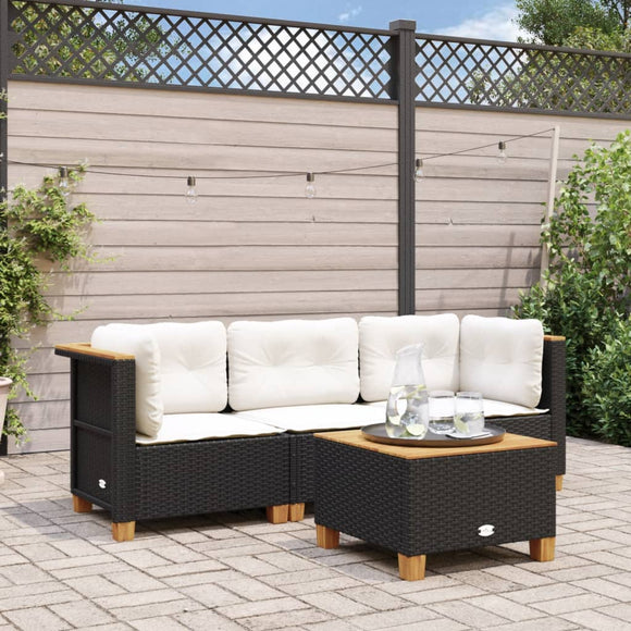NNEVL Garden Sofa with Cushions 3-Seater Black Poly Rattan
