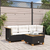 NNEVL Garden Sofa with Cushions 3-Seater Black Poly Rattan
