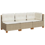 NNEVL Garden Sofa with Cushions 3-Seater Beige Poly Rattan