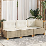 NNEVL Garden Sofa with Cushions 3-Seater Beige Poly Rattan