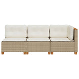 NNEVL Garden Sofa with Cushions 3-Seater Beige Poly Rattan