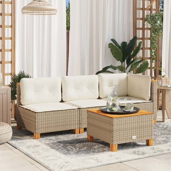 NNEVL Garden Sofa with Cushions 3-Seater Beige Poly Rattan