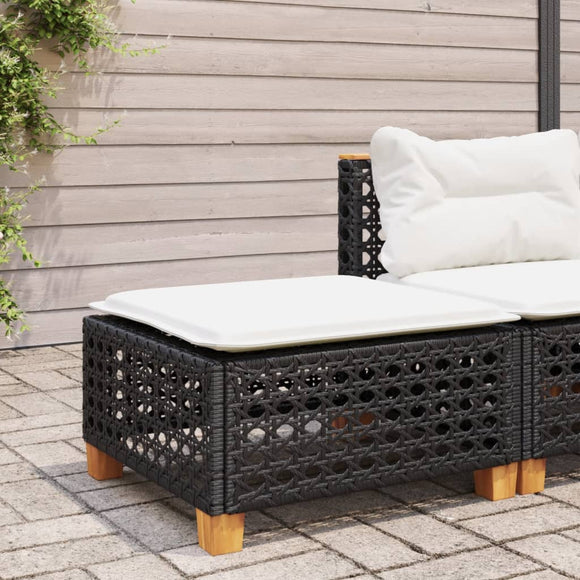 NNEVL Garden Stool with Cushion Black 63.5x56x32 cm Poly Rattan