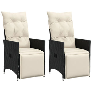 NNEVL Reclining Garden Chairs 2 pcs with Cushions Black Poly Rattan