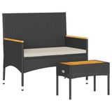 NNEVL Garden Bench 2-Seater with Cushions and Table Black Poly Rattan