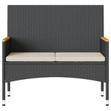 NNEVL Garden Bench 2-Seater with Cushions and Table Black Poly Rattan