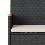 NNEVL Garden Bench 2-Seater with Cushions and Table Black Poly Rattan
