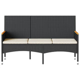 NNEVL Garden Bench 3-Seater with Cushions Black Poly Rattan